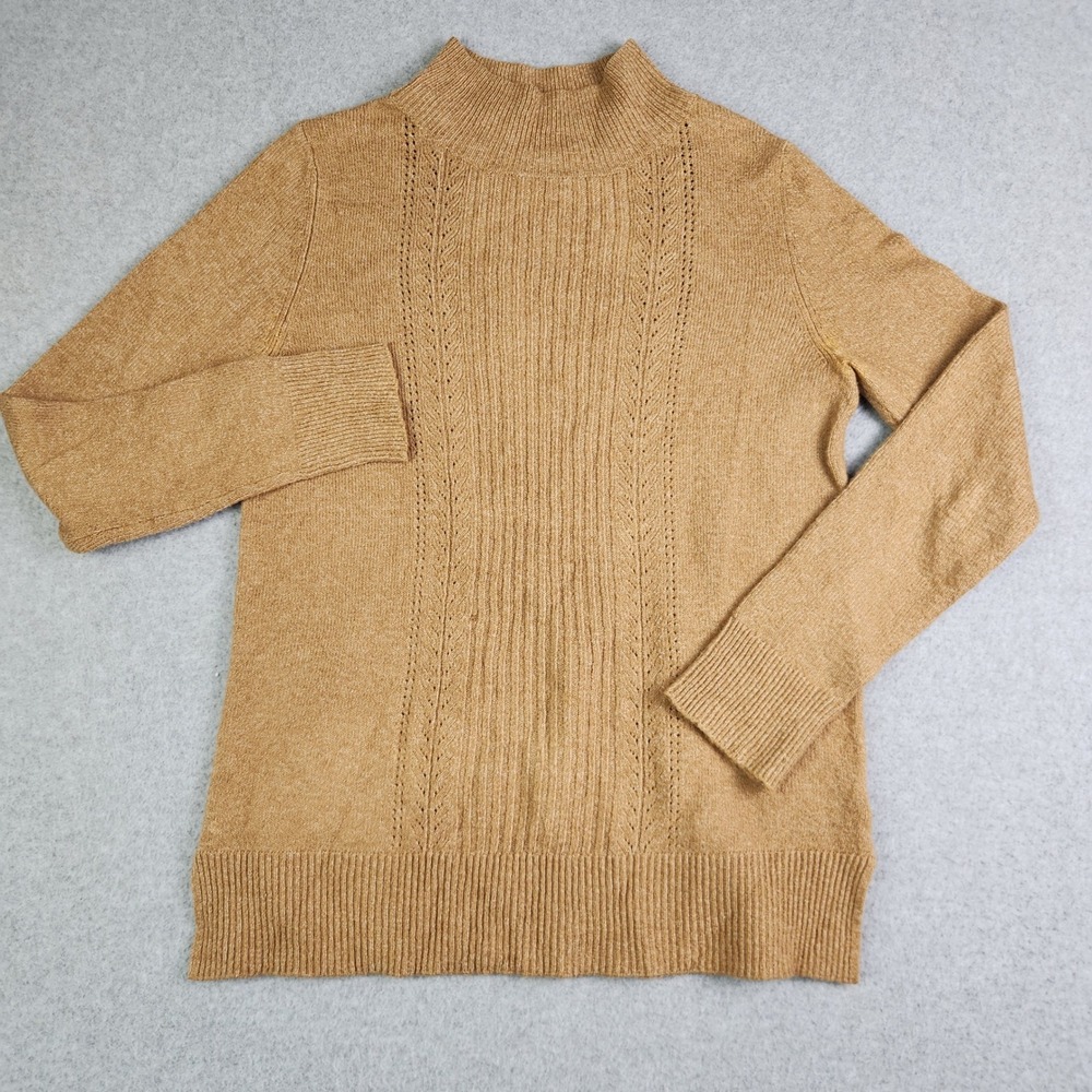 Old Navy Sweater Womens Small Tan Marled Ribbed Knitted Stretch Long Sleeve
